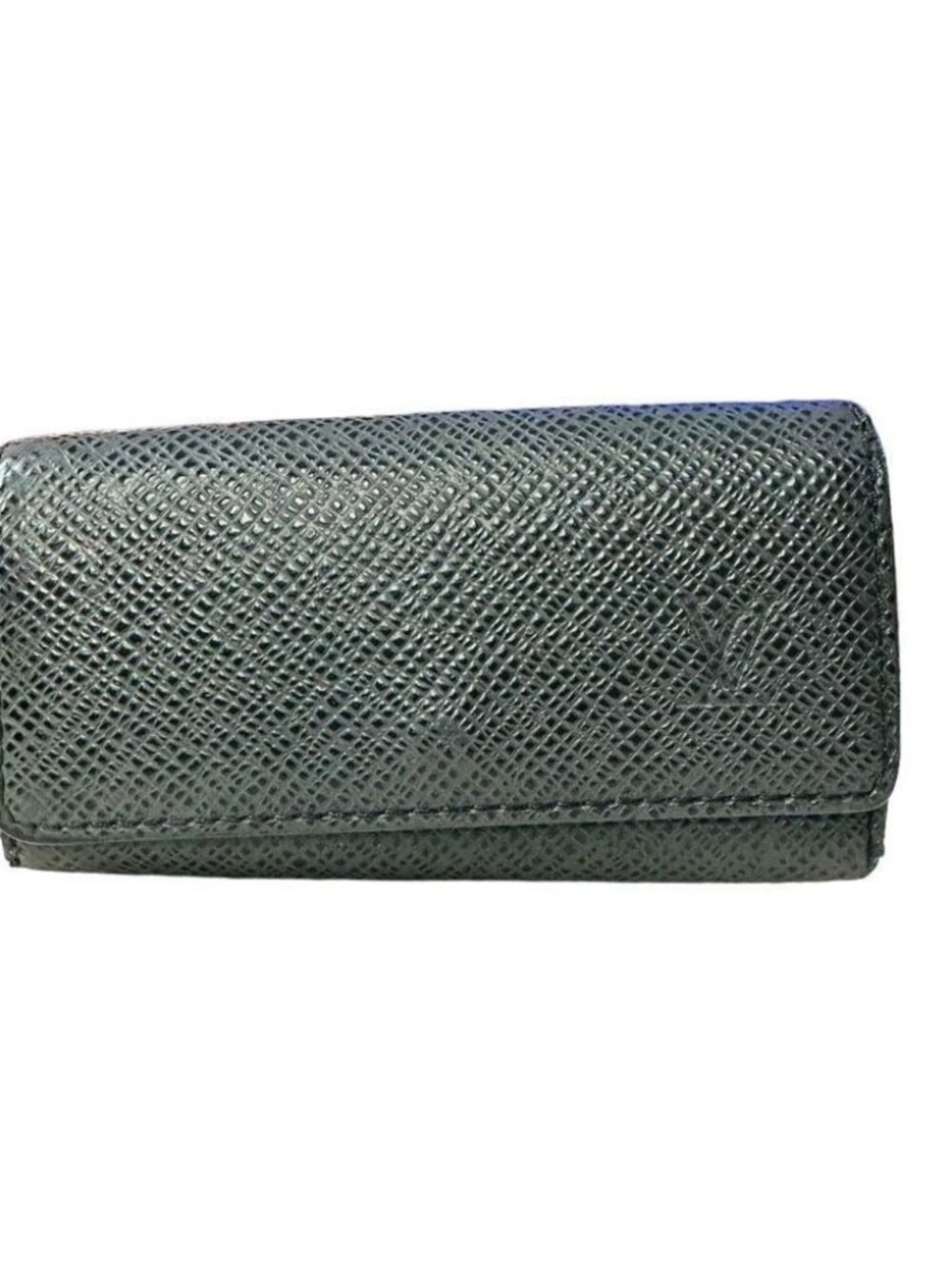 LOUIS VUITTON Gray Black Leather Tri-fold Key Holder Case Wallet